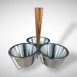 Danish Modern Stainless Steel Condiment Holder Wood Handle Vintage 18/8 Denmark